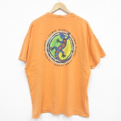 XL★古着 半袖 Tシャツ メンズ トカゲ 大きいサイズ クルーネック オレンジ 25jul31 中古