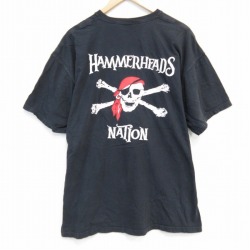 【50%OFF】XL★古着 半袖 Tシャツ メンズ スカルパイレーツ 大きいサイズ コットン クルーネック 黒 ブラック 25aug01 中古