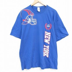 XL★古着 半袖 Tシャツ メンズ NFL ニューヨークジャイアンツ コットン クルーネック 青 ブルー アメフト スーパーボウル 25aug01 中古