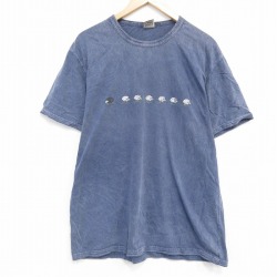 XL★古着 半袖 Tシャツ メンズ ヒツジ コットン クルーネック 薄紺 ネイビー 25aug01 中古