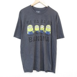 XL★古着 半袖 Tシャツ メンズ ミニオンズ 大きいサイズ クルーネック 濃グレー 霜降り 25aug02 中古