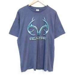 XL★古着 半袖 Tシャツ メンズ リアルツリー 大きいサイズ クルーネック 紺 ネイビー 霜降り 25aug02 中古
