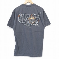L★古着 半袖 Tシャツ メンズ ピストル クルーネック 濃グレー 25aug04 中古