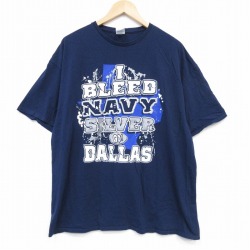 【20%OFF】XL★古着 半袖 Tシャツ メンズ ダラス 大きいサイズ コットン クルーネック 紺 ネイビー 25aug04 中古