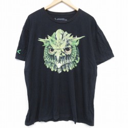 XL★古着 半袖 Tシャツ メンズ フクロウ コットン クルーネック 黒 ブラック 25aug04 中古