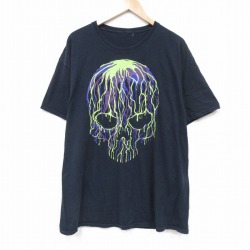 XL★古着 半袖 Tシャツ メンズ スカル クルーネック 黒 ブラック 25aug07 中古