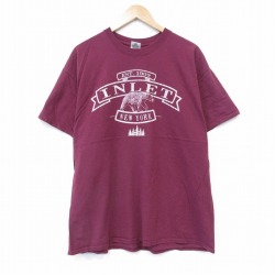 XL★古着 半袖 Tシャツ メンズ クマ コットン クルーネック エンジ 25aug13 中古