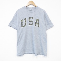 XL★古着 半袖 Tシャツ メンズ USA ロゴ クルーネック グレー 霜降り 25aug13 中古