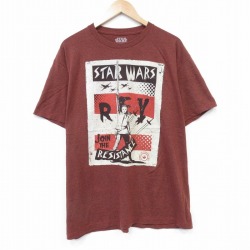 XL★古着 半袖 Tシャツ メンズ スターウォーズ STAR WARS レイ クルーネック エンジ 霜降り 25aug13 中古