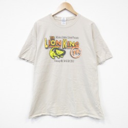 XL★古着 半袖 Tシャツ メンズ ライオンキング コットン クルーネック ベージュ カーキ 25aug13 中古