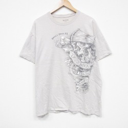 【50%OFF】XL★古着 半袖 Tシャツ メンズ スカル 大きいサイズ コットン クルーネック ベージュ カーキ 25aug21 中古