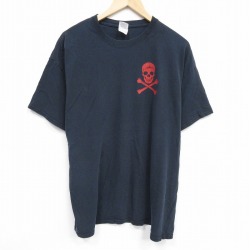 XL★古着 半袖 Tシャツ メンズ スカル 大きいサイズ コットン クルーネック 黒 ブラック 25aug18 中古