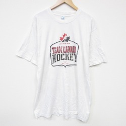 【50%OFF】XL★古着 半袖 Tシャツ メンズ アイスホッケー 大きいサイズ ロング丈 コットン クルーネック 白 ホワイト 25aug19 中古