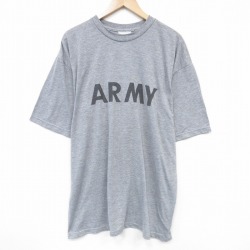 XL★古着 半袖 Tシャツ メンズ ミリタリー アーミー ARMY リフレクター 大きいサイズ ロング丈 クルーネック グレー 霜降り 25aug19 中古