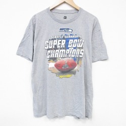 XL★古着 半袖 Tシャツ メンズ NFL シアトルシーホークス 大きいサイズ クルーネック グレー 霜降り アメフト スーパーボウル 25aug19 中古