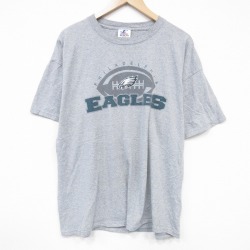 XL★古着 半袖 Tシャツ メンズ NFL フィラデルフィアイーグルス 大きいサイズ クルーネック グレー 霜降り アメフト スーパーボウル 25aug19 中古