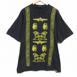 【50%OFF】XL★古着 半袖 Tシャツ メンズ ツタンカーメン 大きいサイズ コットン クルーネック USA製 黒 ブラック 25aug20 中古