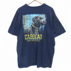 【20%OFF】XL★古着 半袖 Tシャツ メンズ カベラス 犬 大きいサイズ コットン クルーネック 紺 ネイビー 25aug21 中古