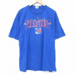 【20%OFF】XL★古着 マジェスティック 半袖 Tシャツ メンズ NHL ニューヨークレンジャース 大きいサイズ コットン クルーネック 青 ブルー アイスホッケー 25aug21 中古