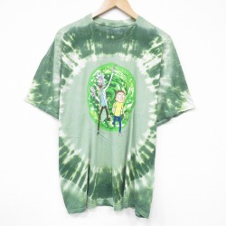 XL★古着 リップルジャンクション 半袖 Tシャツ メンズ アニメ リックアンドモーティ 大きいサイズ コットン クルーネック 緑他 グリーン タイダイ 25aug21 中古