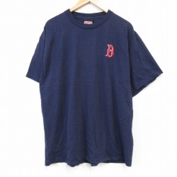 XL★古着 半袖 Tシャツ メンズ MLB アトランタブレーブス コットン クルーネック 紺 ネイビー メジャーリーグ ベースボール 野球 25aug26 中古