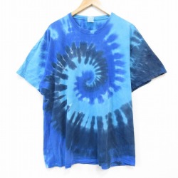 XL★古着 半袖 Tシャツ メンズ 大きいサイズ コットン クルーネック 青他 ブルー タイダイ 25aug26 中古