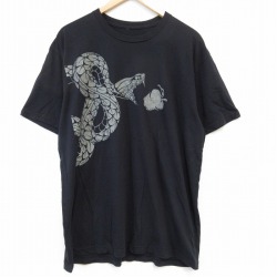 【50%OFF】XL★古着 半袖 Tシャツ メンズ ヘビ クルーネック 黒 ブラック 25aug26 中古