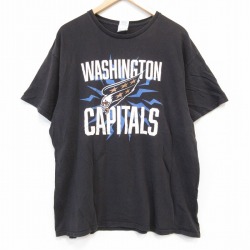 【20%OFF】XL★古着 半袖 Tシャツ メンズ NHL ワシントンキャピタルズ コットン クルーネック 黒 ブラック アイスホッケー 25aug26 中古