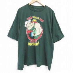 XL★古着 半袖 Tシャツ メンズ アニメ ポパイ 大きいサイズ コットン クルーネック 濃緑 グリーン 25aug22 中古