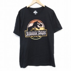 【20%OFF】L★古着 半袖 Tシャツ メンズ 映画 ジュラシックパーク クルーネック 黒 ブラック 25aug22 中古