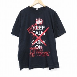 XL★古着 半袖 Tシャツ メンズ KEEP 大きいサイズ コットン クルーネック 黒 ブラック 25aug22 中古