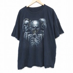 XL★古着 半袖 Tシャツ メンズ スケルトン 大きいサイズ クルーネック 黒 ブラック 25aug22 中古