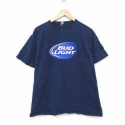 XL★古着 フルーツオブザルーム 半袖 Tシャツ メンズ バドライト コットン クルーネック 紺 ネイビー 25aug22 中古