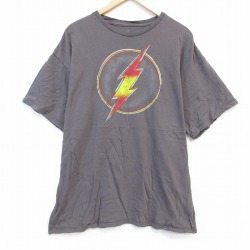 XL★古着 半袖 Tシャツ メンズ ザフラッシュ 大きいサイズ コットン クルーネック 薄こげ茶 ブラウン 25aug25 中古