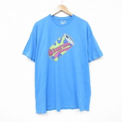 XL★古着 半袖 Tシャツ メンズ slurm 大きいサイズ クルーネック 水色 霜降り 25aug25 中古