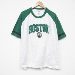 XL★古着 半袖 Tシャツ メンズ NBA ボストンセルティックス 刺繍 大きいサイズ コットン ラグラン クルーネック 白他 ホワイト バスケットボール 25aug25 中古