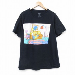 XL★古着 半袖 Tシャツ メンズ アニメ シンプソンズ 大きいサイズ コットン クルーネック 黒 ブラック 【spe】 25aug25 中古