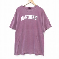 【20%OFF】XL★古着 半袖 Tシャツ メンズ ナンタケット 大きいサイズ コットン クルーネック 薄エンジ 25aug25 中古
