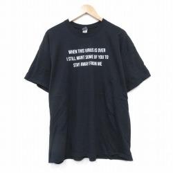 【50%OFF】XL★古着 半袖 Tシャツ メンズ メッセージ コットン クルーネック 黒 ブラック 25aug25 中古