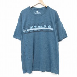 XL★古着 半袖 Tシャツ メンズ ヤシの木 大きいサイズ クルーネック 緑系 グリーン 霜降り 25aug25 中古