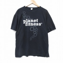 【50%OFF】XL★古着 半袖 Tシャツ メンズ プラネットフィットネス コットン クルーネック 黒 ブラック 25aug25 中古
