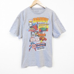 XL★古着 半袖 Tシャツ メンズ マーベル スパイダーマン ハルク クルーネック グレー 霜降り 25aug26 中古