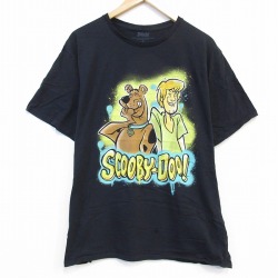 【20%OFF】XL★古着 半袖 Tシャツ メンズ アニメ スクービードゥー コットン クルーネック 黒 ブラック 25aug26 中古