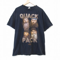 XL★古着 半袖 Tシャツ メンズ ダックダナスティ コットン クルーネック 黒 ブラック 25aug27 中古