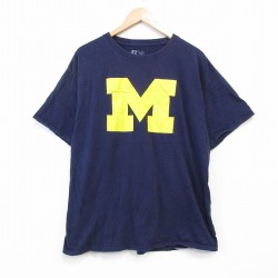 【50%OFF】XL★古着 ラッセル 半袖 Tシャツ メンズ M コットン クルーネック 紺 ネイビー 25aug27 中古