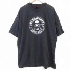 XL★古着 半袖 Tシャツ メンズ スカル 大きいサイズ クルーネック 黒 ブラック 25aug27 中古