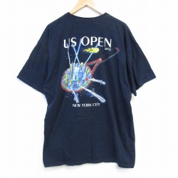 【50%OFF】XL★古着 半袖 Tシャツ メンズ USオープン 大きいサイズ コットン クルーネック 濃紺 ネイビー 25aug27 中古