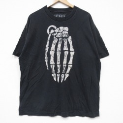XL★古着 半袖 Tシャツ メンズ 骨 コットン クルーネック 黒 ブラック 25aug27 中古