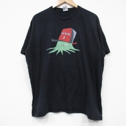 XL★古着 半袖 Tシャツ メンズ SQUiDBiLLiES コットン クルーネック 黒 ブラック 25aug27 中古
