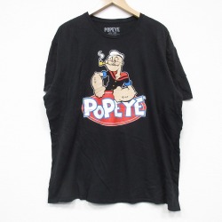 XL★古着 半袖 Tシャツ メンズ アニメ ポパイ 大きいサイズ コットン クルーネック 黒 ブラック 25aug27 中古